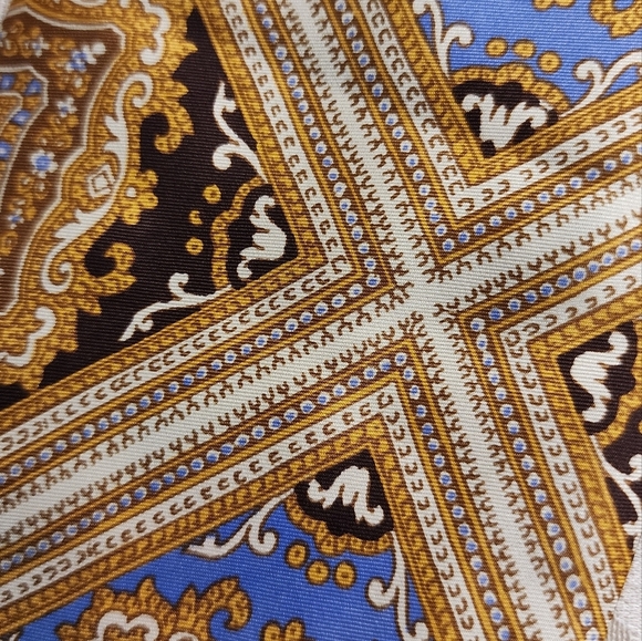 LANVIN Vintage Silk Rococo Print Gold Tone Multicolor Tie - Picture 2 of 6